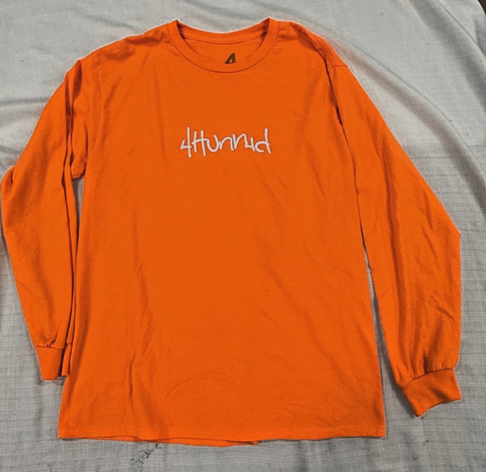 4Hunnid Orange Long Sleeve Graphic T-Shirt Men's Large Streetwear Crew Neck